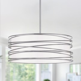 ZLNIDJIA 5-Light Drum Chandelier, 19.7'' Brushed Nickel Industrial Light Fixture, Rustic Farmhouse Chandelier for Dining Room Kitchen Island Bedroom Hallway