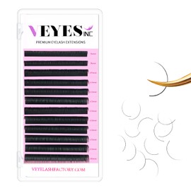 VEYES INC Eyelash Extension Supplies Classic Volume Lash Extensions Mixed Tray 0.03 D Curl 8-16mm , Premium Mink Silk Individual Lashes Soft Matte Black Salon Use.