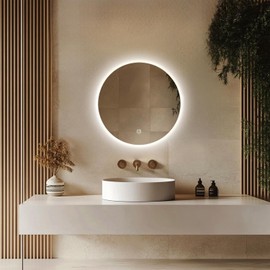 20" Round Backlit Bathroom Mirror with Lights, Circle LED Smart Mirror for Bathroom, Stepless Dimmable, 3-Color Dimming, Wall Mounted Vanity Mirror with Memory Function, IP54, Touch Button