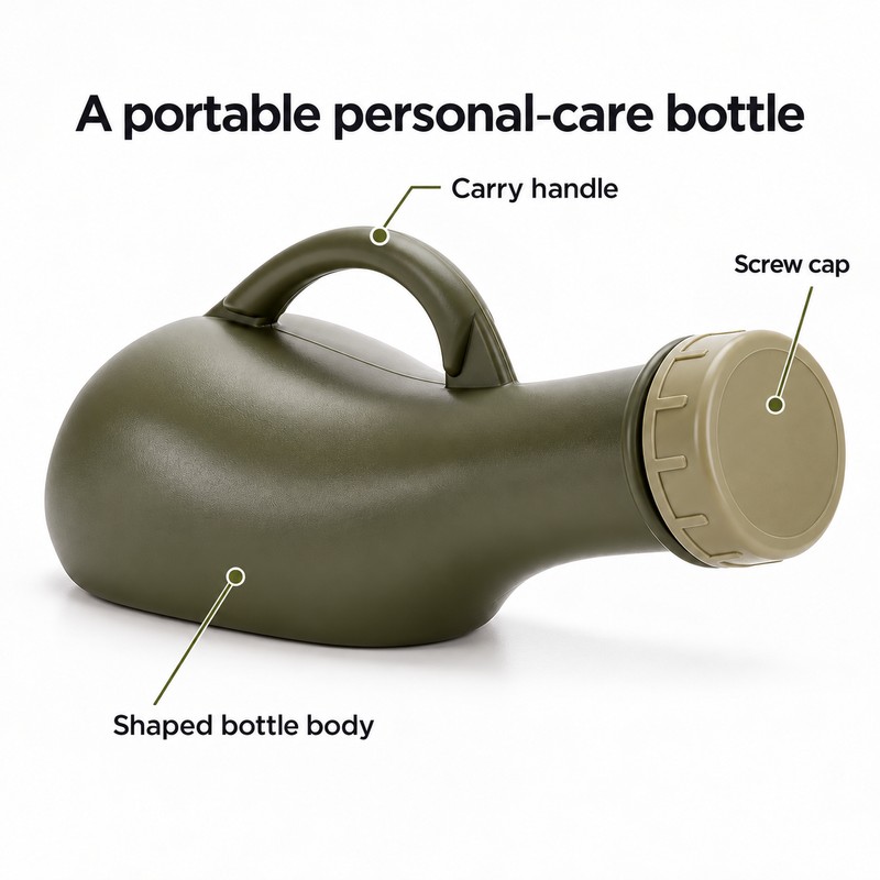 Lightweight Portable Plastic Urinal Bottle with Cap for Men, Travel,