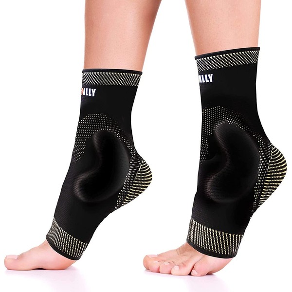 NeoAlly Copper Ankle Compression Sleeve with Gel Pads Ankle Support Brace for Plantar Fasciitis, Sprained Ankle, Achilles Tendon, Pain Relief, Small, 1 Pair
