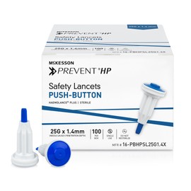 McKesson Prevent HP Safety Lancet, Retractable, Pressure-Activated Finger Device, Sterile - Ideal for Blood Testing - Single Use, 25 Gauge, 1.4 mm Depth, 100 Count, 1 Pack