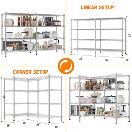 Homdox Heavy Duty Storage Shelves, 4 Tier Wire Shelving Unit, Adjustable Metal Shelves for Storage, Garage Rack Pantry Shelves Kitchen Shelving, 18"x72"x60", Silver Gray
