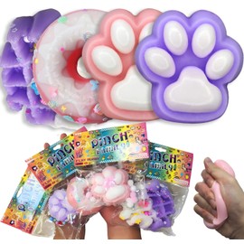4pcs Taba Squishy Cat Paw Donut Squeeze Toys, Kawaii Mochi Sensory Toys, fufu Squishy for Cute Toys,Fidget Novelty Things,Suitable for Kids Teenage
