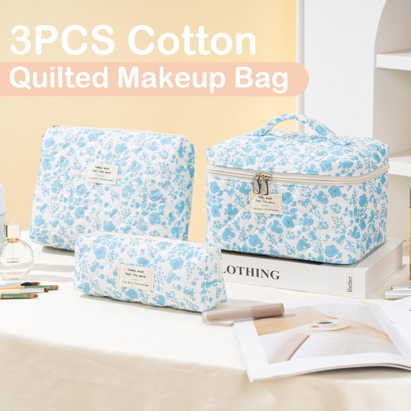 UUYUUY Quilted Cotton Makeup Bag, Azure Blue, Literature and Art