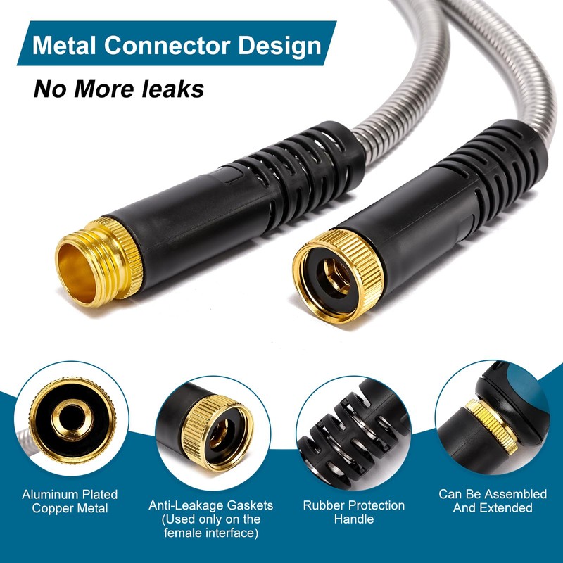 Metal Garden Hose 100 FT, Stainless Steel Hose, Water Hose