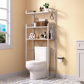 Huhote Over The Toilet Storage Rack with 3-Tier Bathroom Shelves, Space Saver Toilet Shelf, Bathroom Storage Organizer with Hooks for Over Toilet Storage and Bathroom Shelf (White)