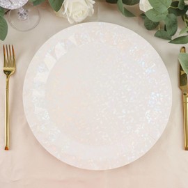 Tableclothsfactory 25 Pack | 12" Geometric Metallic Iridescent Foil Large Dinner Paper Plates, Disposable Serving Party Plates - 400 GSM