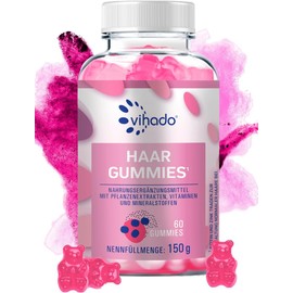 Vihado Hair Vitamins Gummies for Hair Growth and Healthy Hair + Scalp with Biotin High Dose, Sugar-Free and Vegan, 60 Gummies
