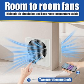Thiadrs Room to Room Fan 8" Air Vent Fan, 10-Speed Quiet Airflow Through-the-Wall Fans, EC Motor In-Wall with Temperature and Timer Setting for for Laundry, Kitchen and Workshop