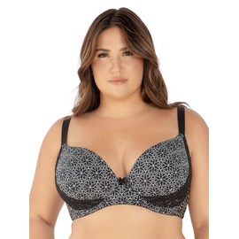 PARFAIT Casey 2801 Women's Wired Padded Plunge Seamless T-Shirt Bra-Black Mosaic-34H