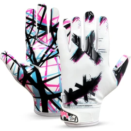 TAQCHA Jester Cross Eyed White Football Gloves - Dominance Unleash Skill and Style Football Gloves - Best College Football Gloves- Available in Adult & Youth Sizes (Adult - Large)