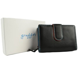 Golunski Ladies Tab Flap Over Leather Purse/Wallet Graffiti Change Gift Box (Black/Tropical)