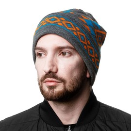 Nu Trendz Southwest Beanie Cuffed Knit Hat for Men & Women, Unisex Skull Cap Warm Indian Daily Winter Beanie for Cold Grey