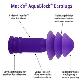 Mack's Aqua Block Ear Plugs (1 Pair) - Purple