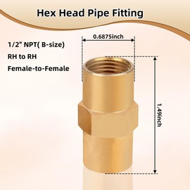 2 Pack Brass Pipe Fittings 1/2 NPT Coupler High Pressure Resistant 1/2" x 1/2" NPT Female Coupler for Welding & Industrial-Grade Sealing, RH to RH,B Size, AW-430