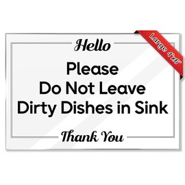 Essentials For Hosts - Do Not Leave Dirty Dishes - 4"x6" Acrylic Sign w/Mounting Tape - No Food Sign - Rental Home Necessities & Kitchen Signs - Perfect Signs & No Dishes In Sink Sign