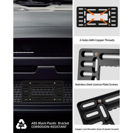 XCLPF Front License Plate Bracket,No Drill License Plate Holder,License Plate Mounting kit,Universal Bumper Car Frame Mount Adapter,Black License Plate Frames with Screw Cap,Cable Ties