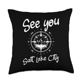 Salt Lake City skiing snowboarding Utah See You in Salt Lake City USA Vacation Ski Hiking Compass Throw Pillow, 18x18, Multicolor