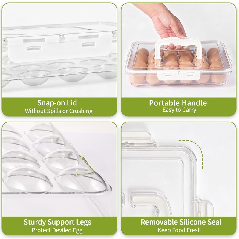 RoskDeewat Deviled Egg Containers with Lid, 2 Pack Thick Clear