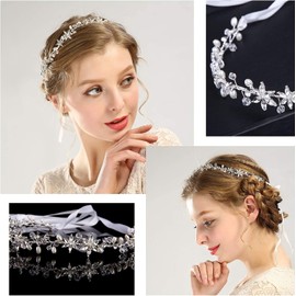 Amison Tocados para Novia Diadema de Cristal para Boda Diadema de Boda de Cristal Plata para Novia Tocado de Flores para Niñas con Diamantes de Imitación Banda de Joyería para Novias Damas