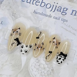 Siamese cat handmade nail tips - Oval / 샴 고양이 수제네일팁 - 오벌XS