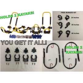 Pack'em 2 Roof Kayak Racks Yellow, 2 Wall Racks, 2 Sets Bungees, 2 Sets Paddle Clips