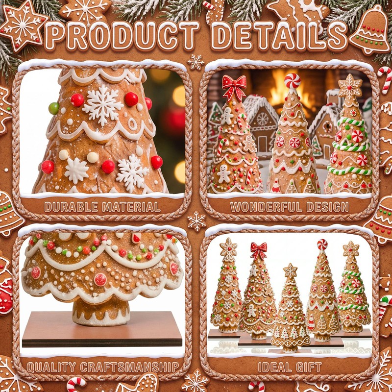 5 Pcs Christmas Gingerbread Tree Table Decorations Wooden Decor