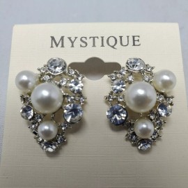 MYSTIQUE pearl bridal cluster pierced stud earring clear silver tone NWT