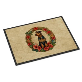 Caroline's Treasures DAC2296MAT Airedale Terrier Christmas Flowers Doormat Front Door Mat Indoor Outdoor Rugs for Entryway, Non Slip Washable Low Pile, 18H X 27W