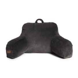 UnHide Squish Backrest Pillow - A Large Pillow with Arms for Sitting Up in Bed, Reading or Lounging - Removable, Washable Faux Fur Cover, Charcoal