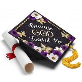 Because God Favored Me Grad Cap Topper, Grad Hat Decorating Ideas for Graduation Black