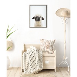 Kate and Laurel Sylvie Animal Studio Black Nosed Sheep Framed Canvas Wall Art by Amy Peterson Art Studio; 18x24 Gray; Modern Animal Portrait Art for Wall