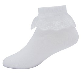 Snegyu Girls White Frilly Ankle Socks Back to School Lace Top Cotton Rich Dance Socks for 3-5 Years