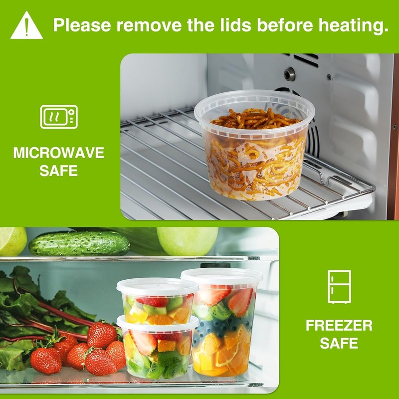 LATERN 24Pcs Plastic Food Containers with Lids, 720ml /24oz Reusable