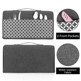 Yarwo 4 Slice Toaster Cover with Pockets and Top Handle, Nylon Toaster Cover Fits for Most 4 Slice Long Slot Toasters, Gray with Grid