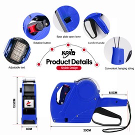 KPX MX5500 Pricing Tag Gun with 5150 pcs White Label Gun Stickers & 3 Extra Inker Rollers, Pricing Label Gun, 8 Digits Retail Pricing Gun and Labels for Grocery Store, Food (Blue)