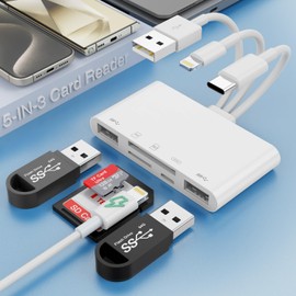 5-in-3 SD TF Card Reader for iPhoone/iPaad/Android/Mac Book/Computer/Tablet/Camera, USB OTG adapter USB C and USB A devices with Micro SD & SD Card Slots, Supports SD/Micro SD/SDHC/SDXC/MMC