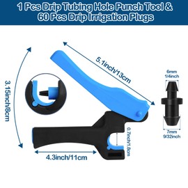 TTioDri 1 Pcs Drip Irrigation Tubing Hole Punch Tool for Easier 1/4 Inch Drip Fitting Emitter Insertion, Drip Tube Hole Punch and 60 Pcs Drip Irrigation Goof Plugs for Garden System