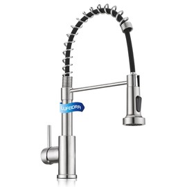 LUFEIDRA Stainless Steel Kitchen Faucet with Sprayer-High Arc Dual Function Brushed Nickel Sink Faucet, Commercial Single Handle One Hole Spring Faucet for RV Farmhouse Camper Laundry Bar Sink