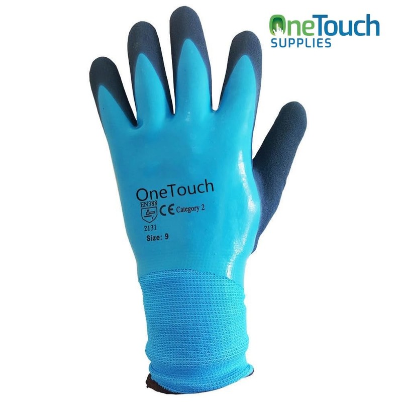 A406 5 Pairs Blue Waterproof Fully Latex Coated Nylon Safety