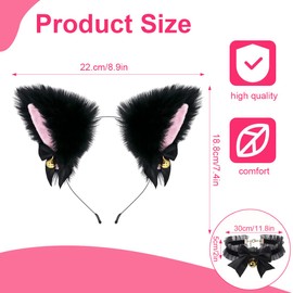 BYXG Cat Costume Women's Cat Ears Headband, Bell Necklace Cat Cosplay Set Cat Costume Cat Ears Cosplay Cat Ears Hair Accessories Headband Carnival Party Costume Set 2 Pieces