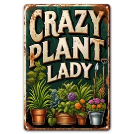 Aroutde Vintage Garden Metal Sign "CRAZY PLANT LADY" Retro Gardening Tin Plate Wall Decor for Home Garden Yard Greenhouse Outdoor Decoration (8x12 Inch)