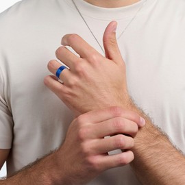 Anillo de boda de acero inoxidable con grabado láser de 8 mm para hombre, con texto en inglés "Biblia", grabado con láser, 4 colores disponibles azul