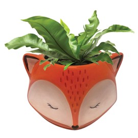 Streamline Imagined Ceramic Orange Fox Planter, Drainage Hole, Orange