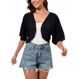 Dosieyeo Women's Bolero Chiffon Elegant Bolero Jacket Light Airy Jacket 3/4 Sleeve Thin Shoulder Jacket for Dress Top, black