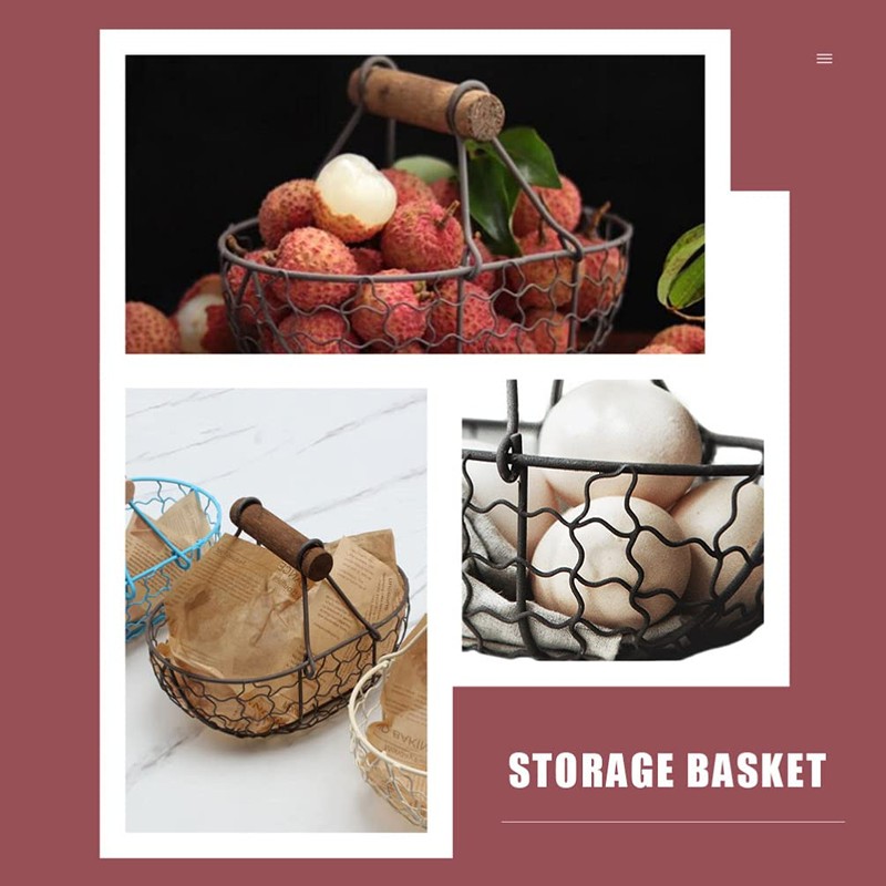 Angoily Pack of 3 Wire Egg Basket with Wooden Handle
