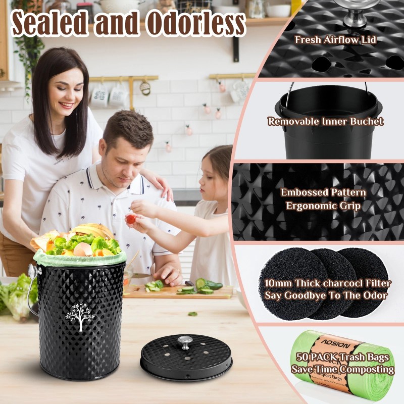 ARC Countertop Compost Bin Kitchen,Odor Resistant Indoor Compost Bin with