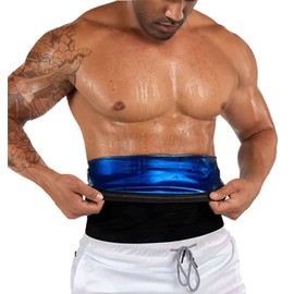 BODYSUNER Waist Trainer Trimmer Sweat Belt Band for Men Lower Belly Fat Sauna Slimming Belt Suit Workout, Deep Blue, l/xl