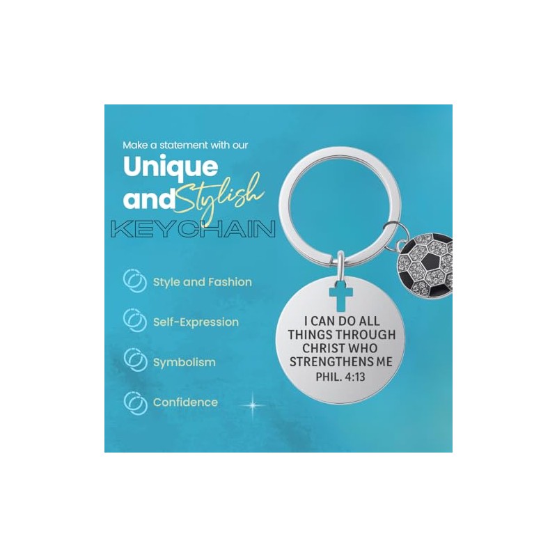 Christian Soccer Keychain with Philippians 4:13 Verse
